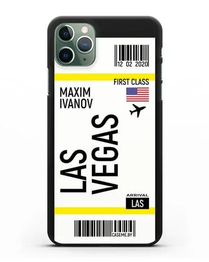 Чехол Авиабилет Лас-Вегас с именем, фамилией силиконовый для iPhone 11 Pro Max