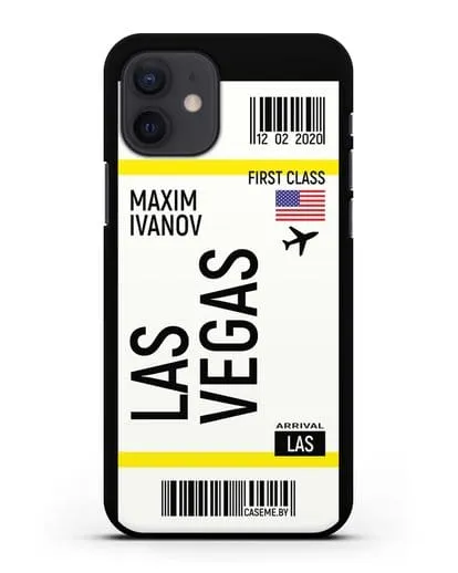 Чехол Авиабилет Лас-Вегас с именем, фамилией силиконовый для iPhone 12