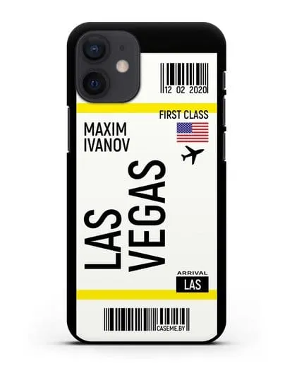 Чехол Авиабилет Лас-Вегас с именем, фамилией силиконовый для iPhone 12 mini