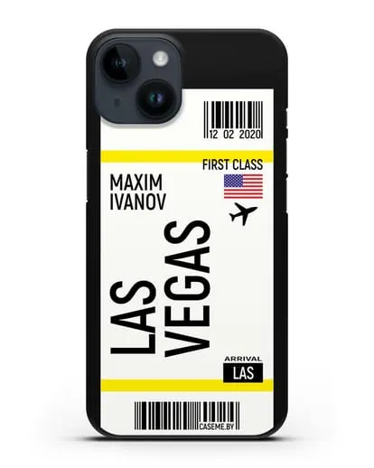 Чехол Авиабилет Лас-Вегас с именем, фамилией силиконовый для iPhone 14