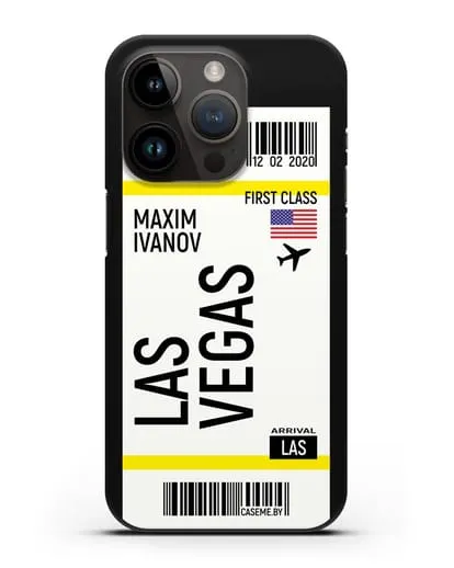 Чехол Авиабилет Лас-Вегас с именем, фамилией силиконовый для iPhone 14 Pro