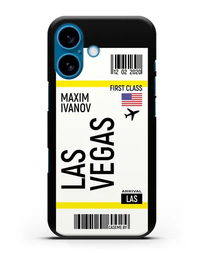 Чехол Авиабилет Лас-Вегас с именем, фамилией силиконовый для iPhone 16