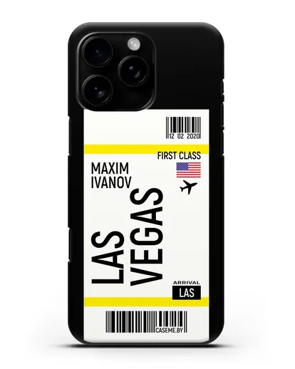 Чехол Авиабилет Лас-Вегас с именем, фамилией силиконовый для iPhone 16 Pro Max