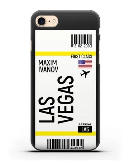 Чехол Авиабилет Лас-Вегас с именем, фамилией силиконовый для iPhone 8