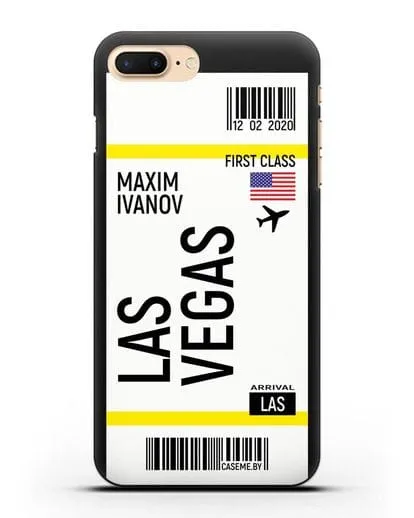 Чехол Авиабилет Лас-Вегас с именем, фамилией силиконовый для iPhone 8 Plus