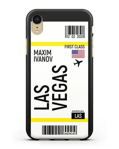 Чехол Авиабилет Лас-Вегас с именем, фамилией силиконовый для iPhone XR