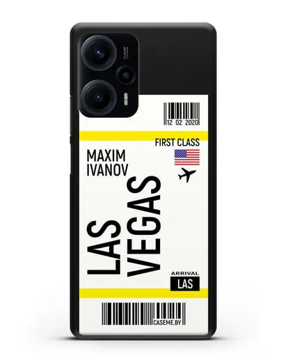 Чехол Авиабилет Лас-Вегас с именем, фамилией силиконовый для Xiaomi Poco F5