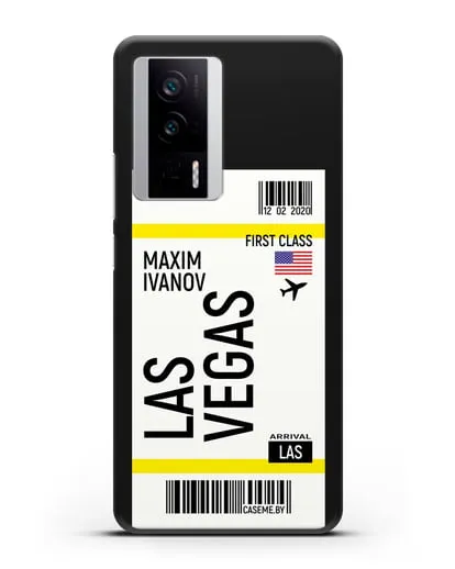 Чехол Авиабилет Лас-Вегас с именем, фамилией силиконовый для Xiaomi Poco F5 Pro