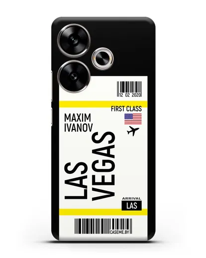 Чехол Авиабилет Лас-Вегас с именем, фамилией силиконовый для Xiaomi Poco F6
