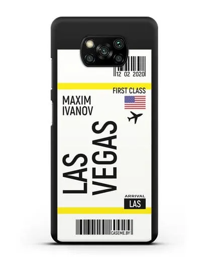 Чехол Авиабилет Лас-Вегас с именем, фамилией силиконовый для Xiaomi Poco X3