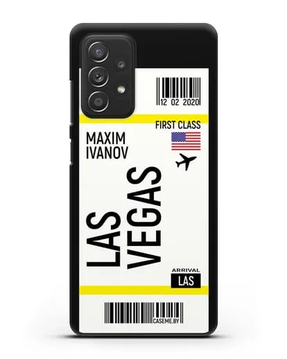 Чехол Авиабилет Лас-Вегас с именем, фамилией силиконовый для Samsung Galaxy A53