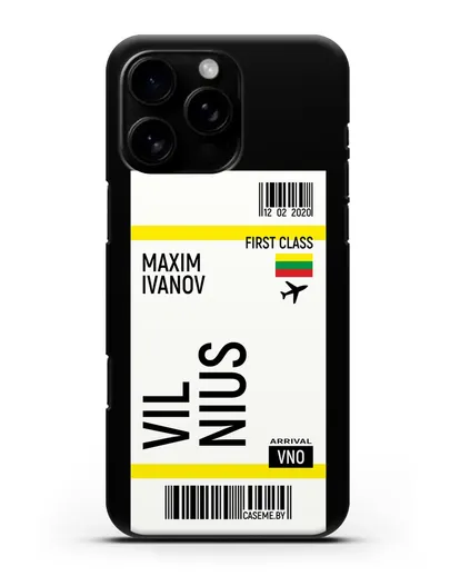 Чехол Авиабилет Вильнюс с именем, фамилией силиконовый для iPhone 16 Pro Max
