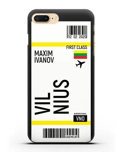 Чехол Авиабилет Вильнюс с именем, фамилией силиконовый для iPhone 8 Plus