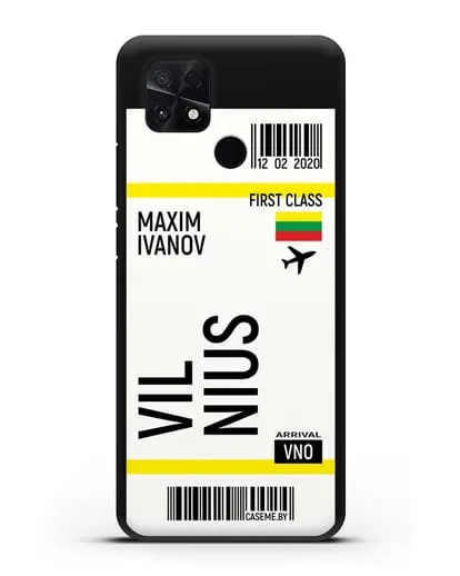 Чехол Авиабилет Вильнюс с именем, фамилией силиконовый для Xiaomi Poco C40