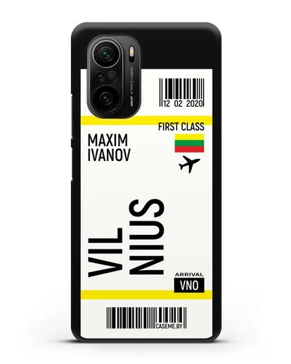 Чехол Авиабилет Вильнюс с именем, фамилией силиконовый для Xiaomi Poco F3