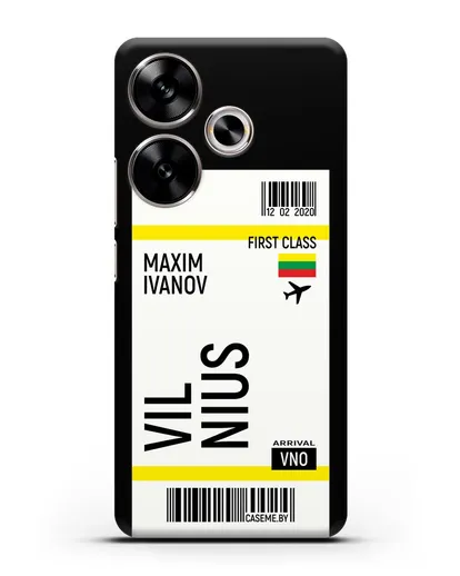 Чехол Авиабилет Вильнюс с именем, фамилией силиконовый для Xiaomi Poco F6