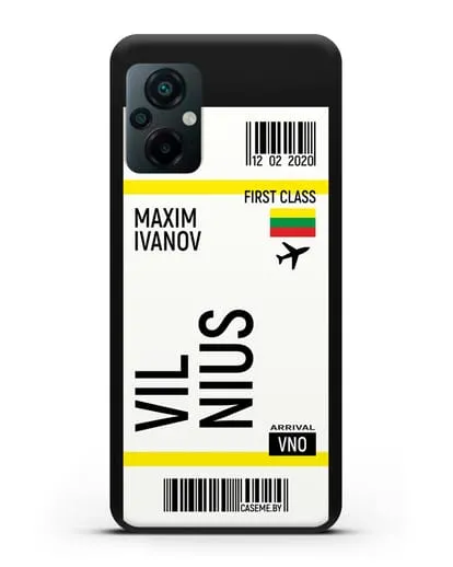 Чехол Авиабилет Вильнюс с именем, фамилией силиконовый для Xiaomi Poco M5