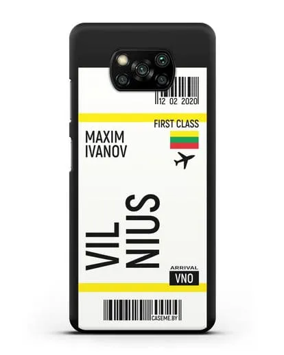 Чехол Авиабилет Вильнюс с именем, фамилией силиконовый для Xiaomi Poco X3