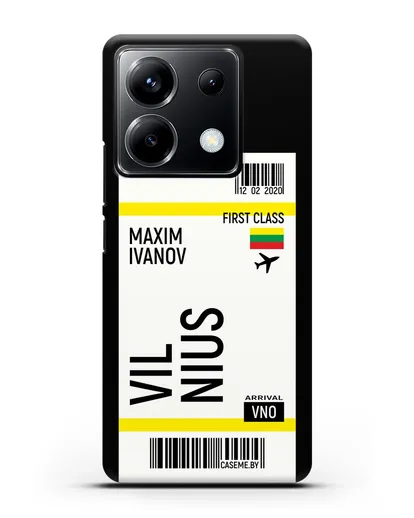 Чехол Авиабилет Вильнюс с именем, фамилией силиконовый для Xiaomi Poco X6