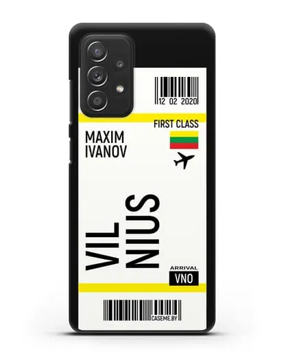 Чехол Авиабилет Вильнюс с именем, фамилией силиконовый для Samsung Galaxy A53