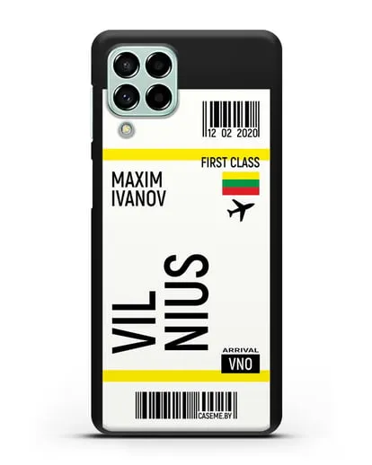 Чехол Авиабилет Вильнюс с именем, фамилией силиконовый для Samsung Galaxy M53 [SM-M536]