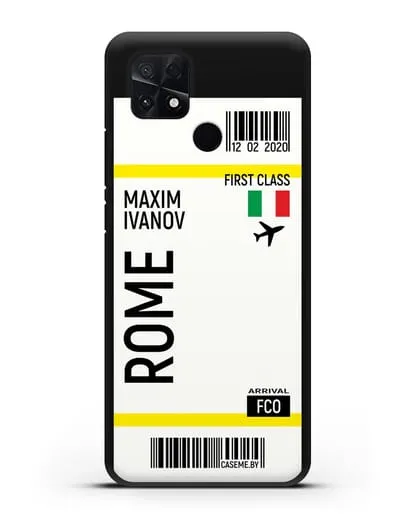 Чехол Авиабилет Рим с именем, фамилией силиконовый для Xiaomi Poco C40