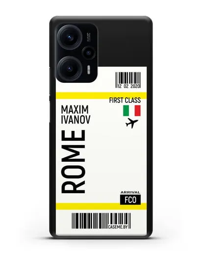 Чехол Авиабилет Рим с именем, фамилией силиконовый для Xiaomi Poco F5