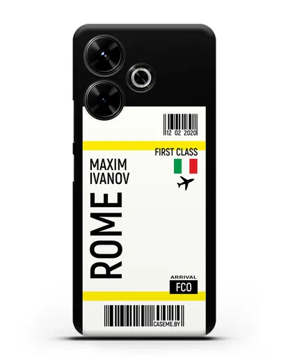 Чехол Авиабилет Рим с именем, фамилией силиконовый для Xiaomi Poco M6