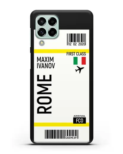 Чехол Авиабилет Рим с именем, фамилией силиконовый для Samsung Galaxy M53 [SM-M536]