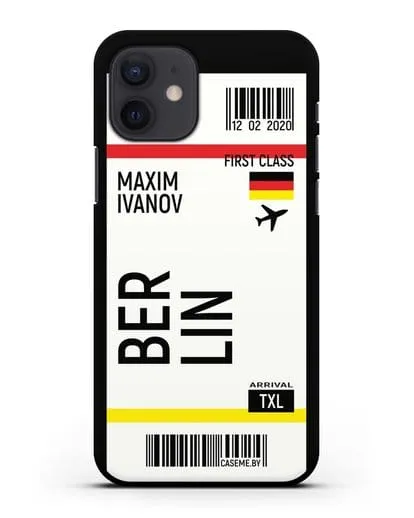 Чехол Авиабилет Берлин с именем, фамилией силиконовый для iPhone 12