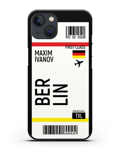 Чехол Авиабилет Берлин с именем, фамилией силиконовый для iPhone 13