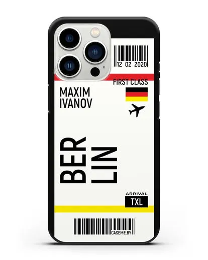Чехол Авиабилет Берлин с именем, фамилией силиконовый для iPhone 13 Pro