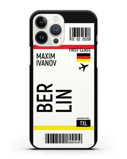 Чехол Авиабилет Берлин с именем, фамилией силиконовый для iPhone 13 Pro Max