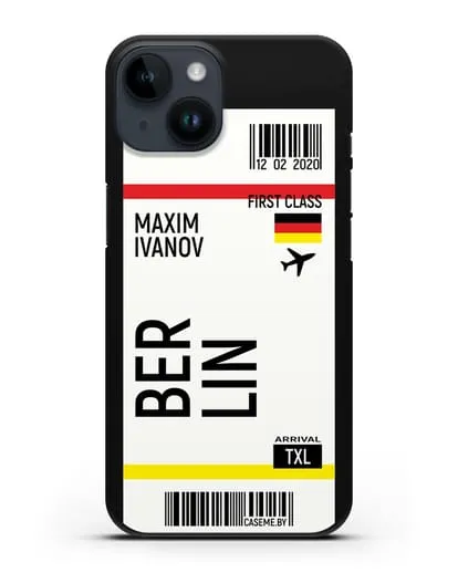 Чехол Авиабилет Берлин с именем, фамилией силиконовый для iPhone 14