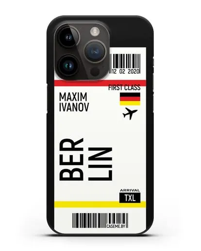 Чехол Авиабилет Берлин с именем, фамилией силиконовый для iPhone 14 Pro
