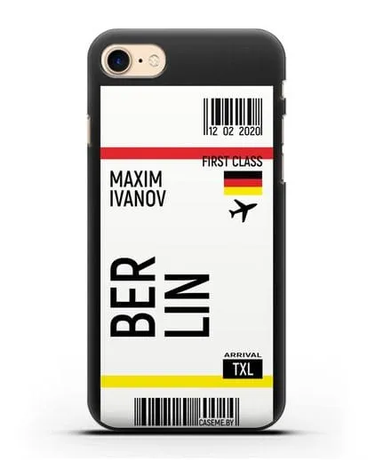 Чехол Авиабилет Берлин с именем, фамилией силиконовый для iPhone 8