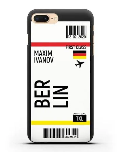 Чехол Авиабилет Берлин с именем, фамилией силиконовый для iPhone 8 Plus
