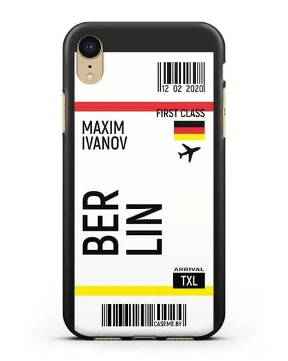 Чехол Авиабилет Берлин с именем, фамилией силиконовый для iPhone XR