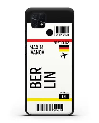 Чехол Авиабилет Берлин с именем, фамилией силиконовый для Xiaomi Poco C40