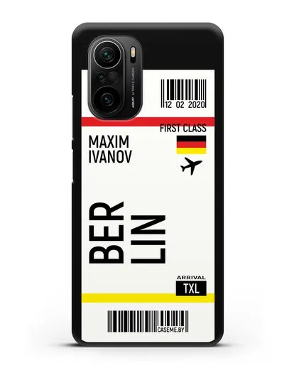 Чехол Авиабилет Берлин с именем, фамилией силиконовый для Xiaomi Poco F3