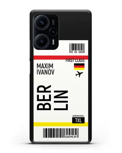 Чехол Авиабилет Берлин с именем, фамилией силиконовый для Xiaomi Poco F5
