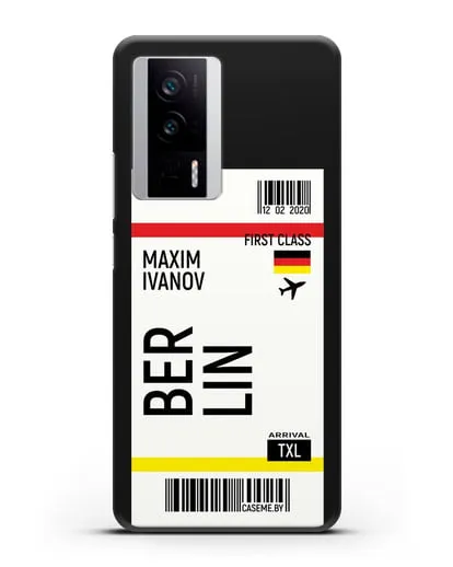 Чехол Авиабилет Берлин с именем, фамилией силиконовый для Xiaomi Poco F5 Pro
