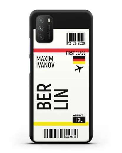 Чехол Авиабилет Берлин с именем, фамилией силиконовый для Xiaomi Poco M3