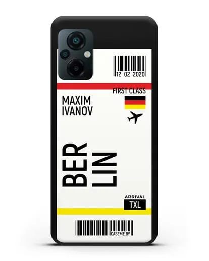 Чехол Авиабилет Берлин с именем, фамилией силиконовый для Xiaomi Poco M5