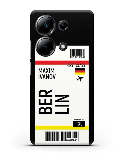 Чехол Авиабилет Берлин с именем, фамилией силиконовый для Xiaomi Poco M6 Pro