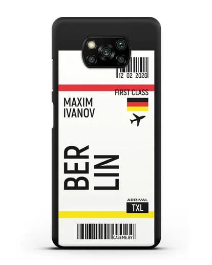 Чехол Авиабилет Берлин с именем, фамилией силиконовый для Xiaomi Poco X3