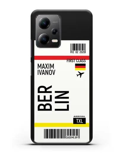 Чехол Авиабилет Берлин с именем, фамилией силиконовый для Xiaomi Poco X5