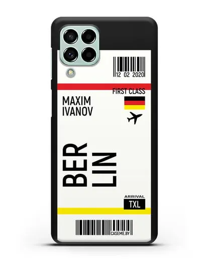 Чехол Авиабилет Берлин с именем, фамилией силиконовый для Samsung Galaxy M53 [SM-M536]