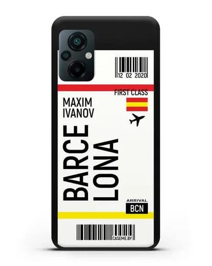 Чехол Авиабилет Барселона с именем, фамилией силиконовый для Xiaomi Poco M5