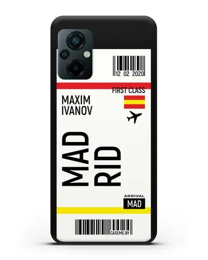 Чехол Авиабилет Мадрид с именем, фамилией силиконовый для Xiaomi Poco M5